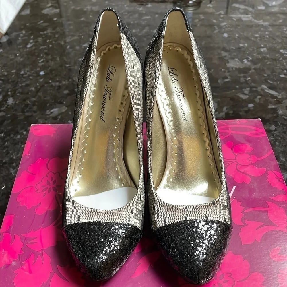 LULU Townsend Pumps 'Vivian' Fishnet & Sparkle Stiletto heel size 8.5